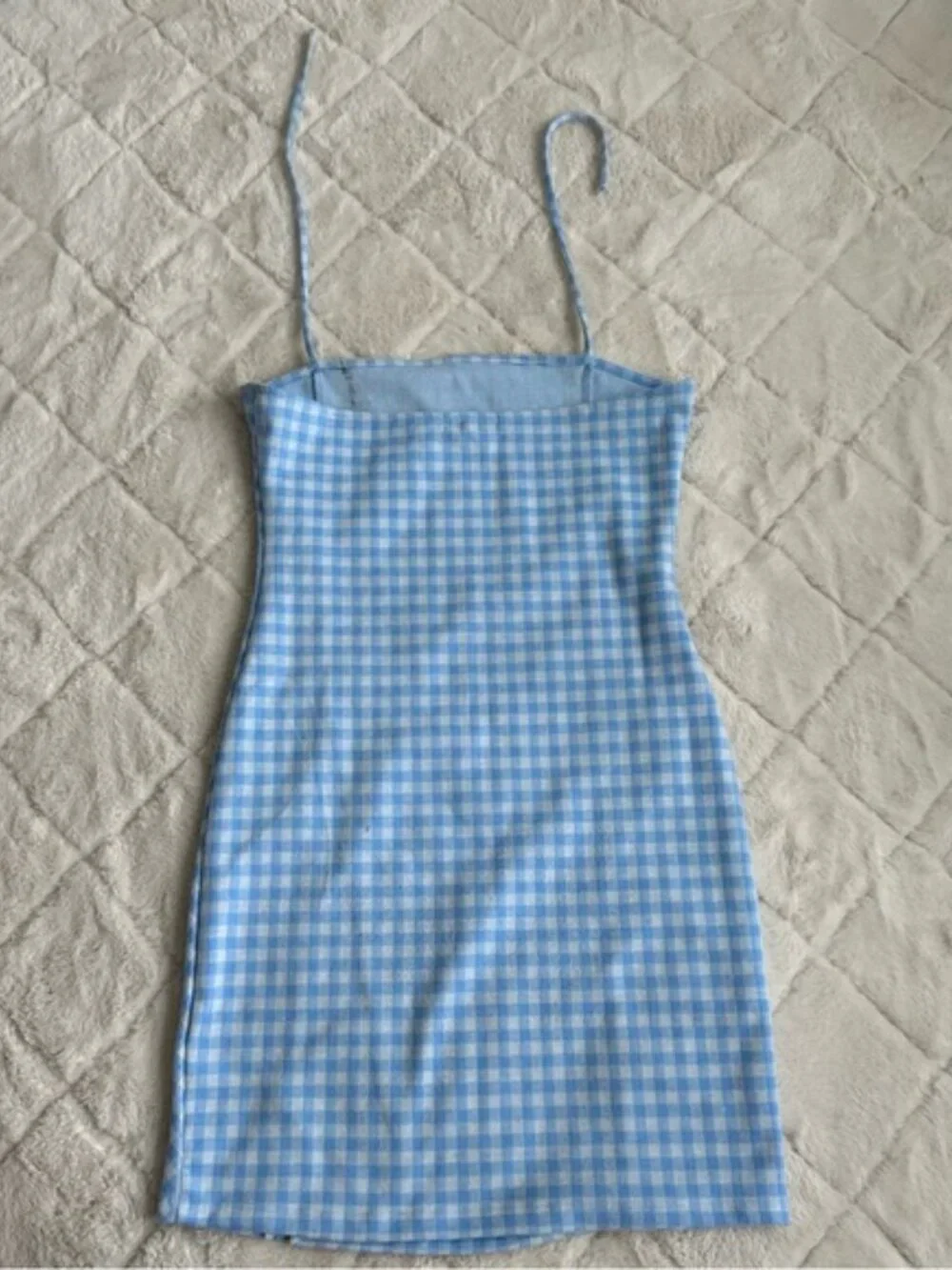Emily June | Blue & White Check Halter Strap Plaid Bodycon Dress | Size Medium - Picture 2 of 10